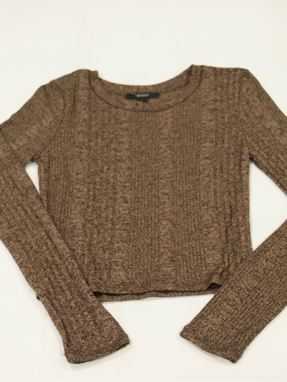 Forever 21 Brown Ribbed Long-Sleeve Crop Top